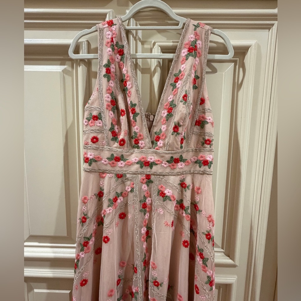 BCBG Embroidered Tulle Base Dress in Bare Pink